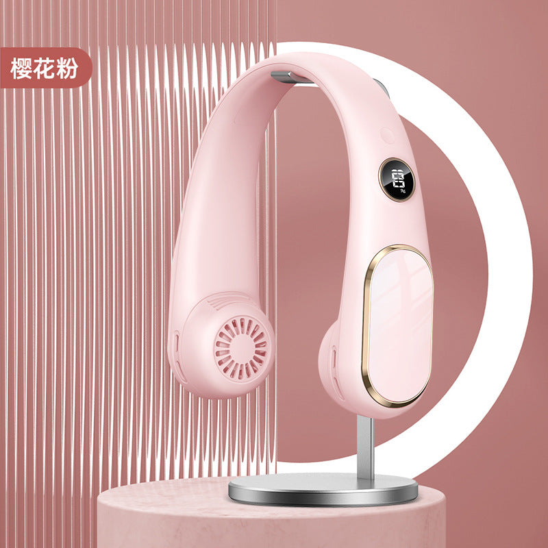 Novo ventilador de pescoço suspenso sem folhas com carregamento por usb display digital mudo ao ar livre portátil mini ventilador
