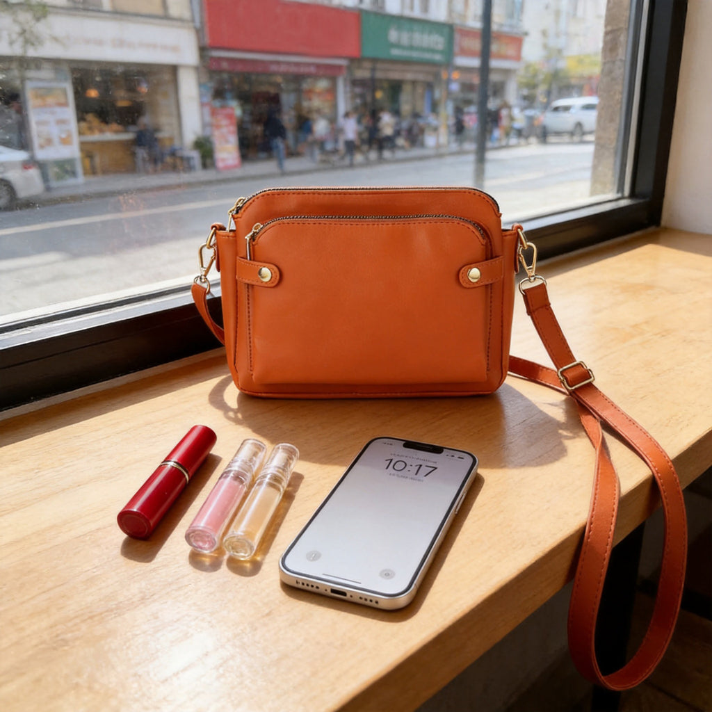 Retro Three-Layer Leather Crossbody Bag Multi-Compartment Handbag Small Square Bag