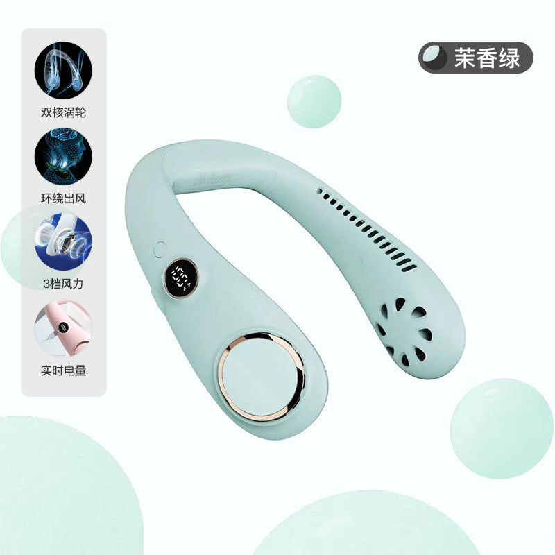 Novo ventilador de pescoço suspenso sem folhas com carregamento por usb display digital mudo ao ar livre portátil mini ventilador